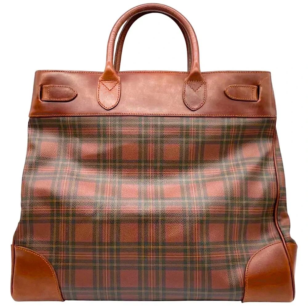 RALPH LAUREN Tartan Plaid Brown Green Doctor Bag Boston Weekend Travel Suitcase